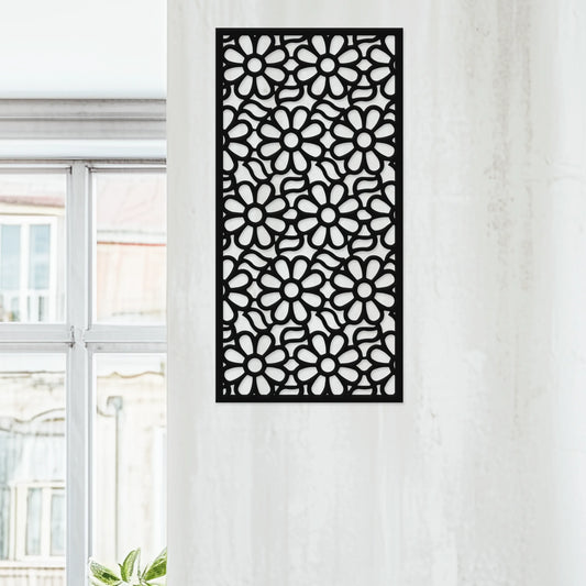 Kvetinový ornament, rozkvitnuté sedmokrásky - Drevená dekorácia na stenu