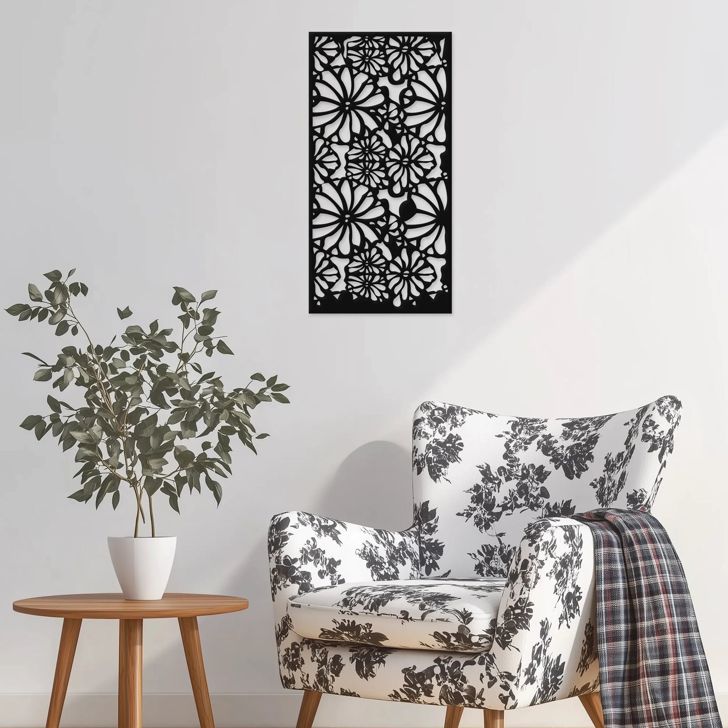 Kvetinový ornament divoká záhrada - Drevená dekorácia na stenu