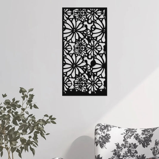 Kvetinový ornament divoká záhrada - Drevená dekorácia na stenu