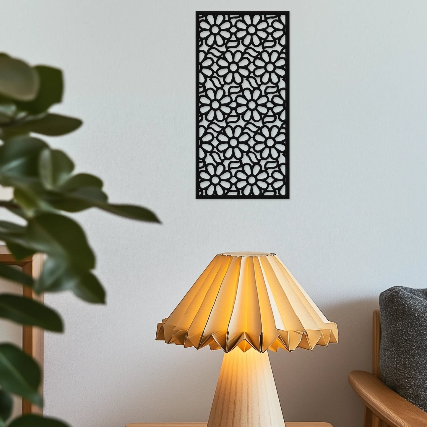Kvetinový ornament, rozkvitnuté sedmokrásky - Drevená dekorácia na stenu